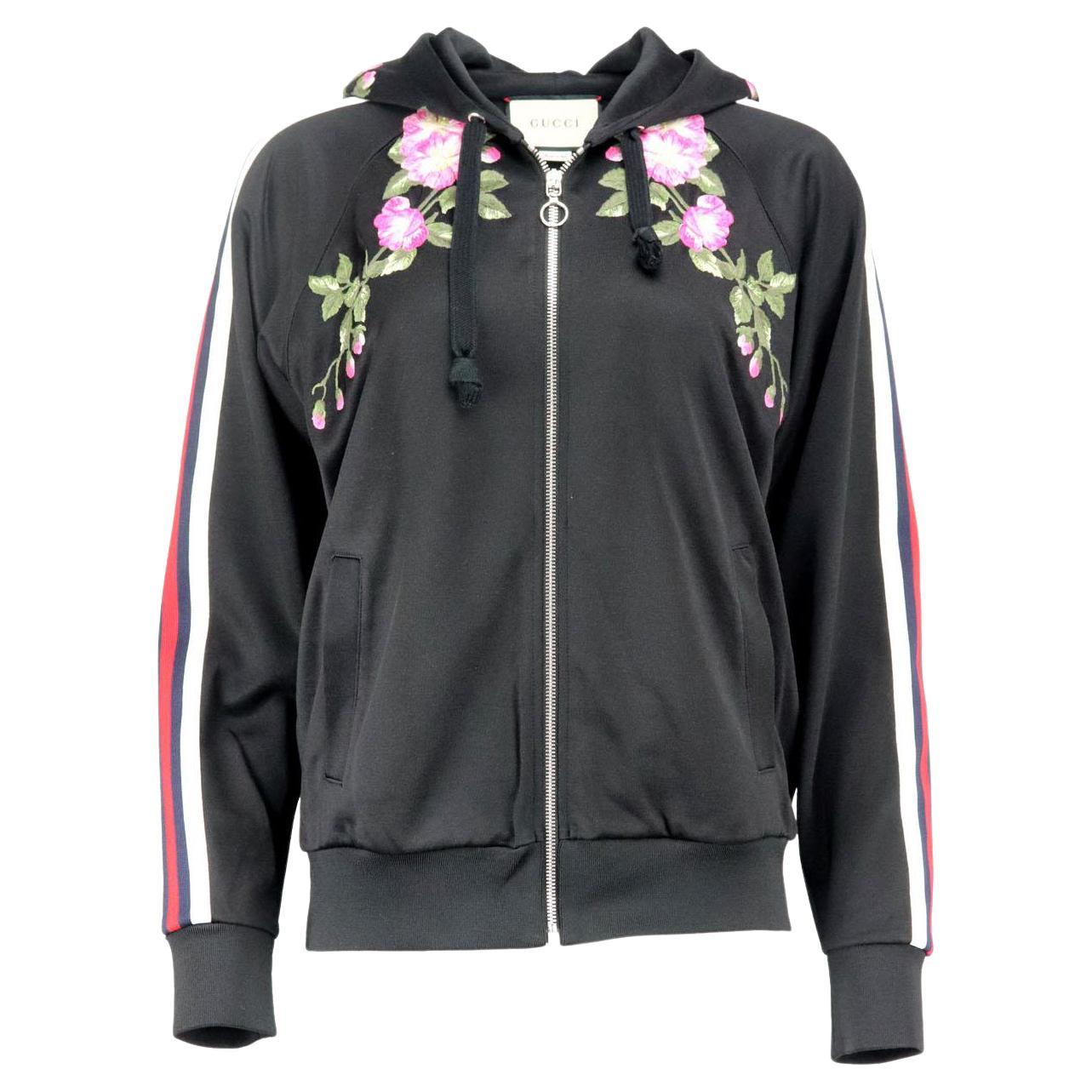 Gucci Sudadera con capucha de satén bordado floral XSmall en venta