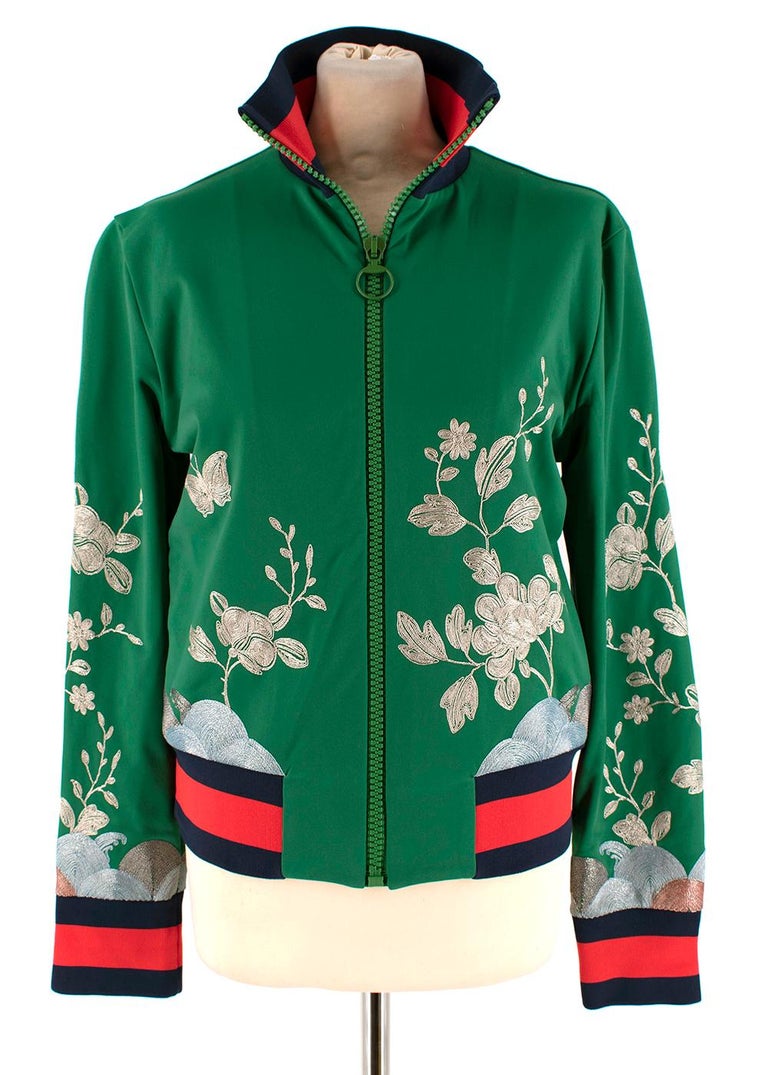 Gucci Floral-embroidered silk-satin bomber jacket - Size L at 1stDibs |  andres jackets and embroidery photos, gucci green bomber jacket,  embroidered satin jacket