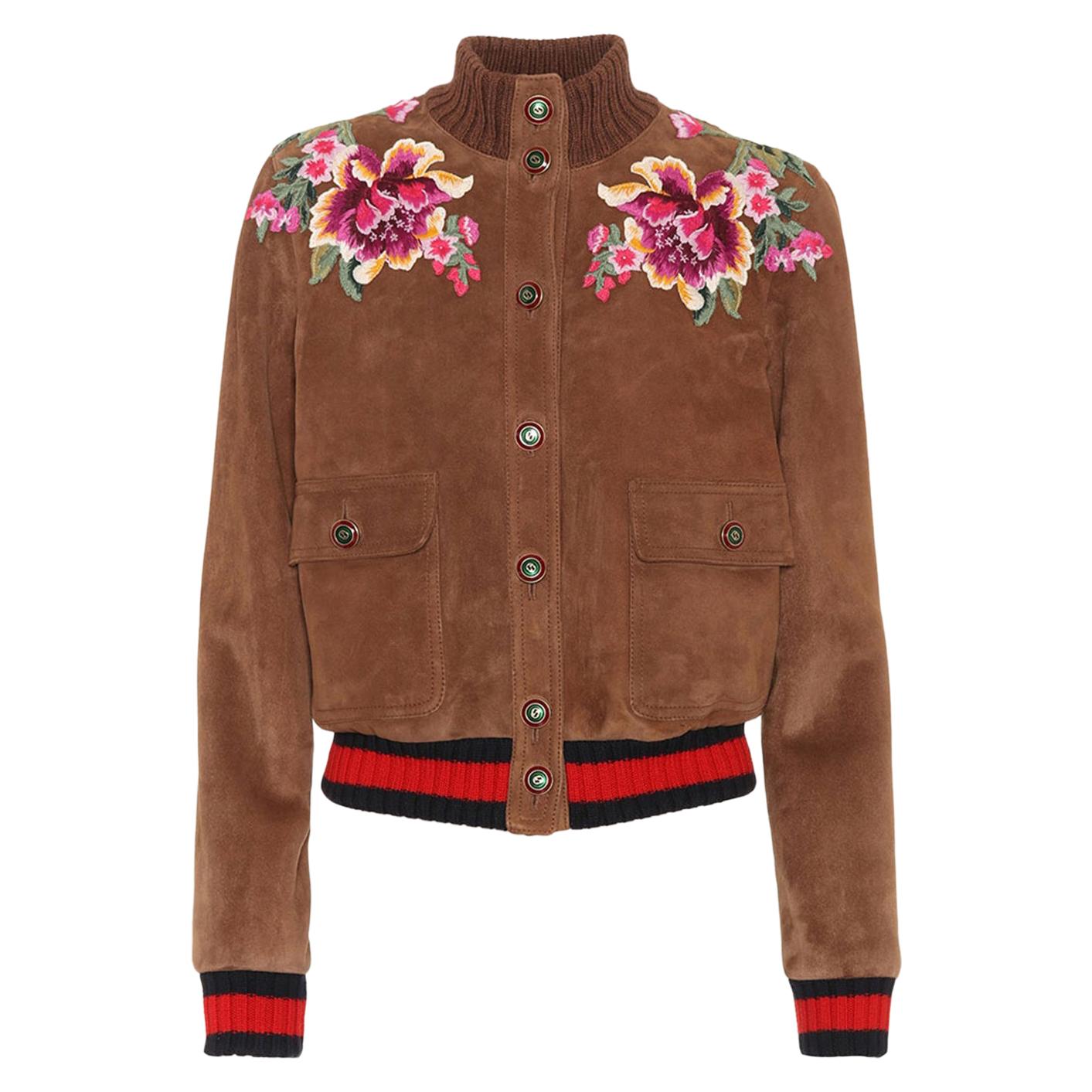Gucci Appliquéd Floral Brocade Bomber Jacket at 1stDibs
