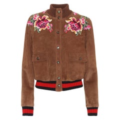 Gucci Floral-Embroidered Suede Bomber Jacket