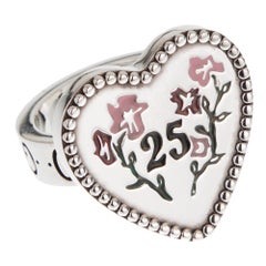 Gucci Floral Enamel Sterling Silver Ring Size 4 1/4