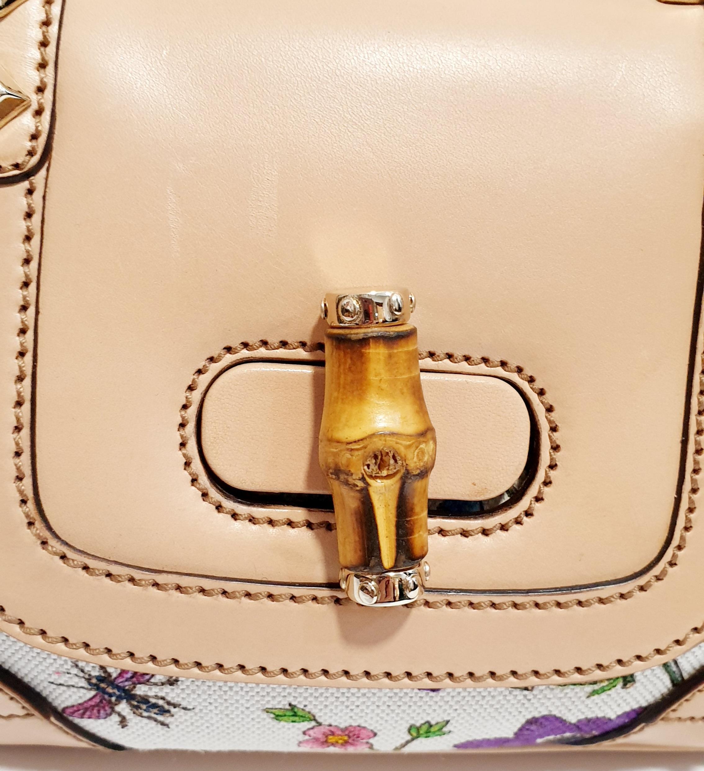 GUCCI Floral Flora Canvas Bamboo Handle Mini Bag In New Condition In  Bilbao, ES