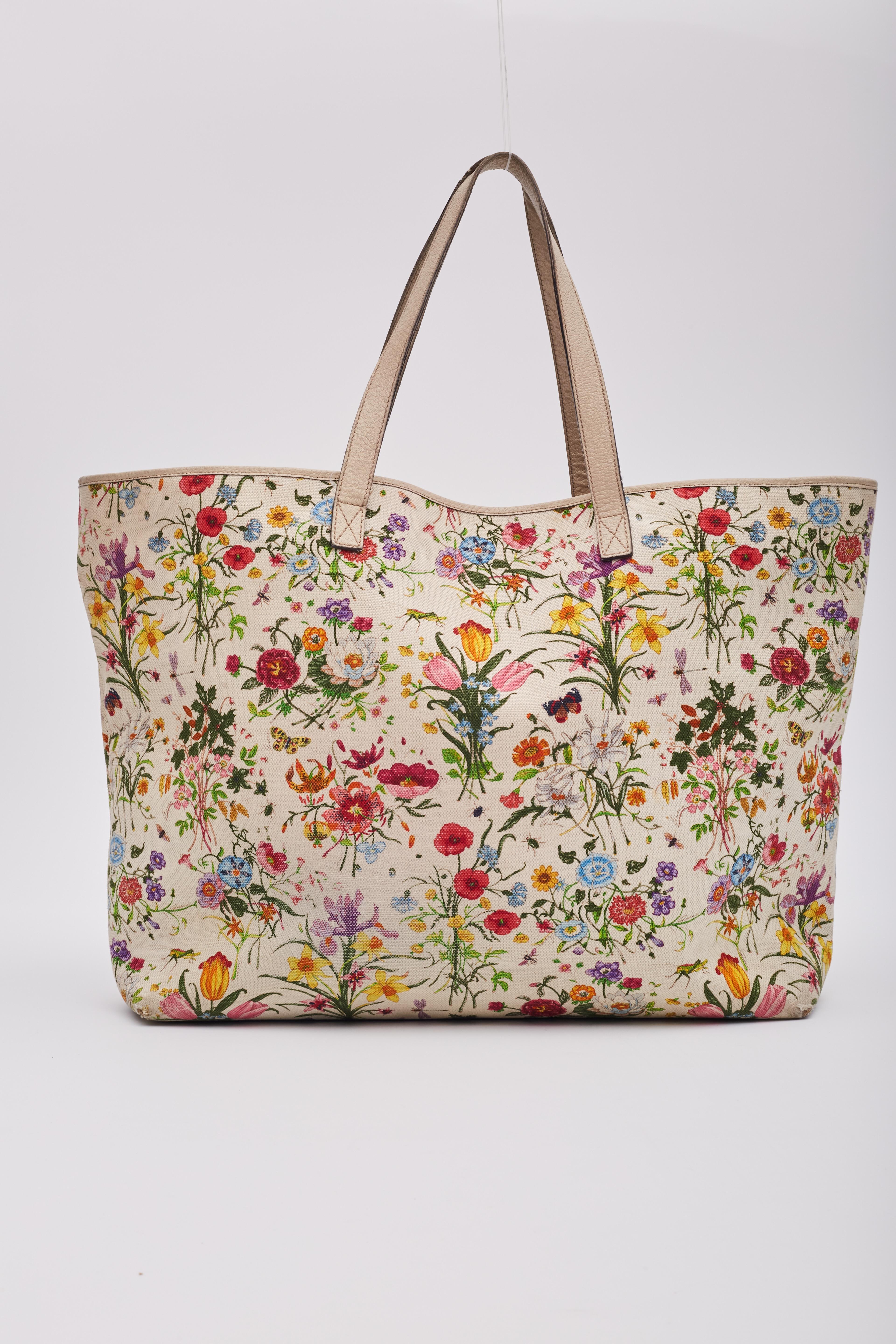 Gucci Floral Flora Print Canvas Joy Tote Bag Large In Good Condition In Montreal, Quebec