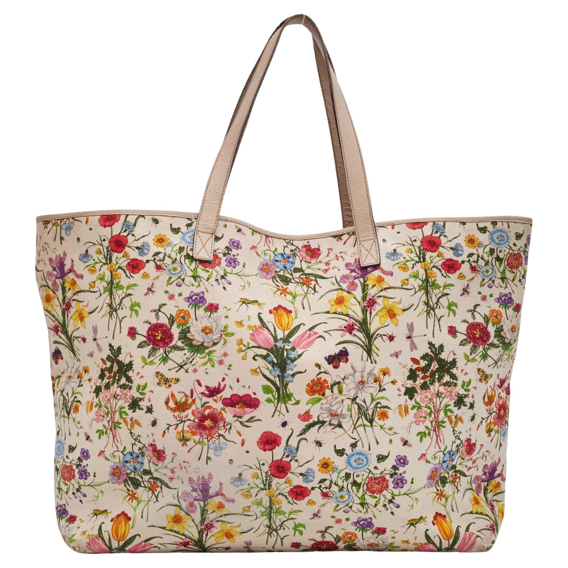 Gucci Floral Flora Print Canvas Joy Tote Bag Large