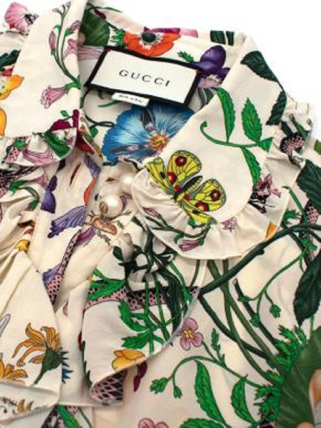 Gucci Floral Frilled Silk Dress For Sale 6