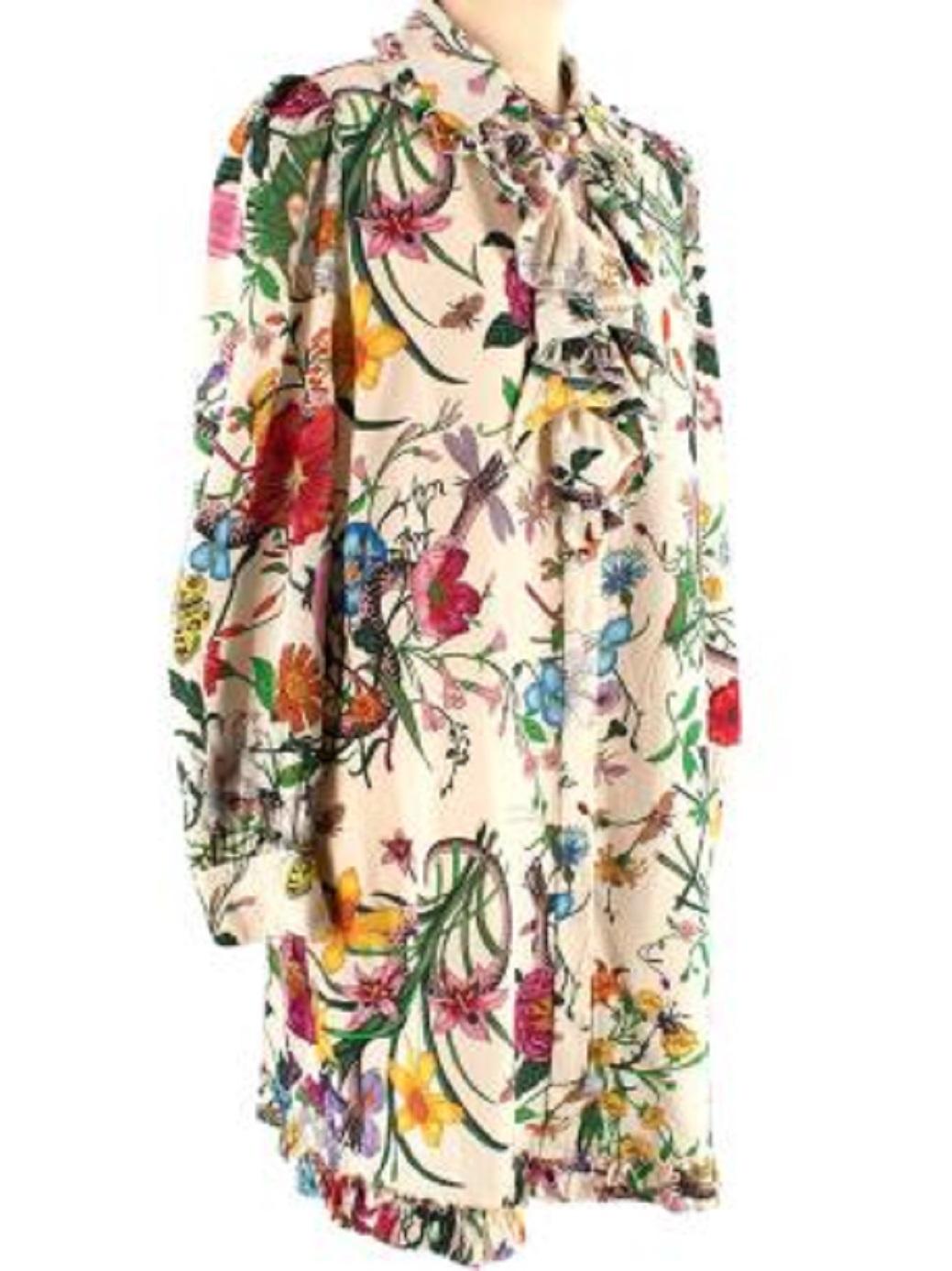 Gucci Floral Frilled Silk Dress In Good Condition For Sale In London, GB