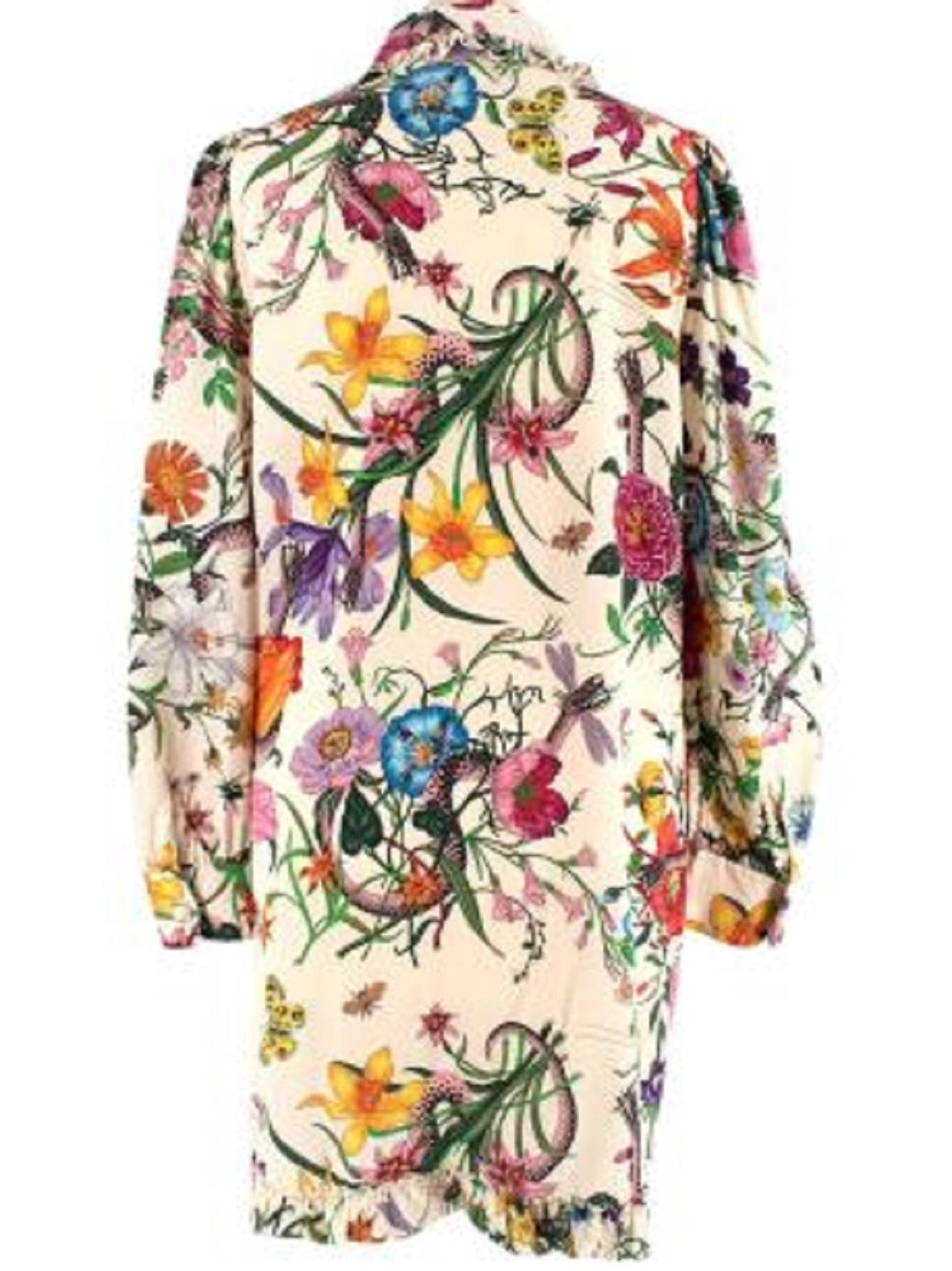 Women's Gucci Floral Frilled Silk Dress For Sale