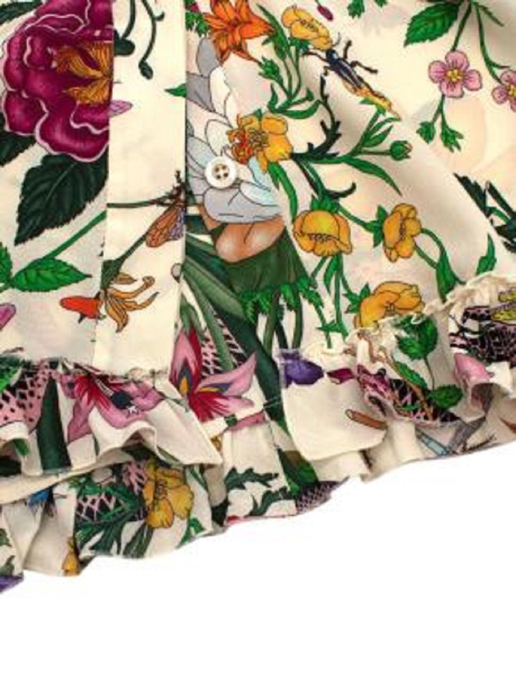 Gucci Floral Frilled Silk Dress For Sale 5