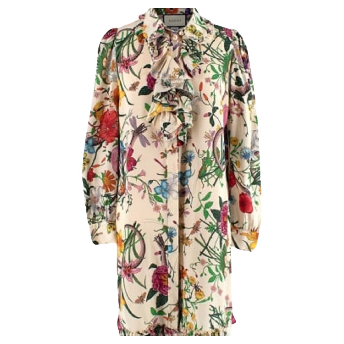 Gucci Floral Frilled Silk Dress For Sale