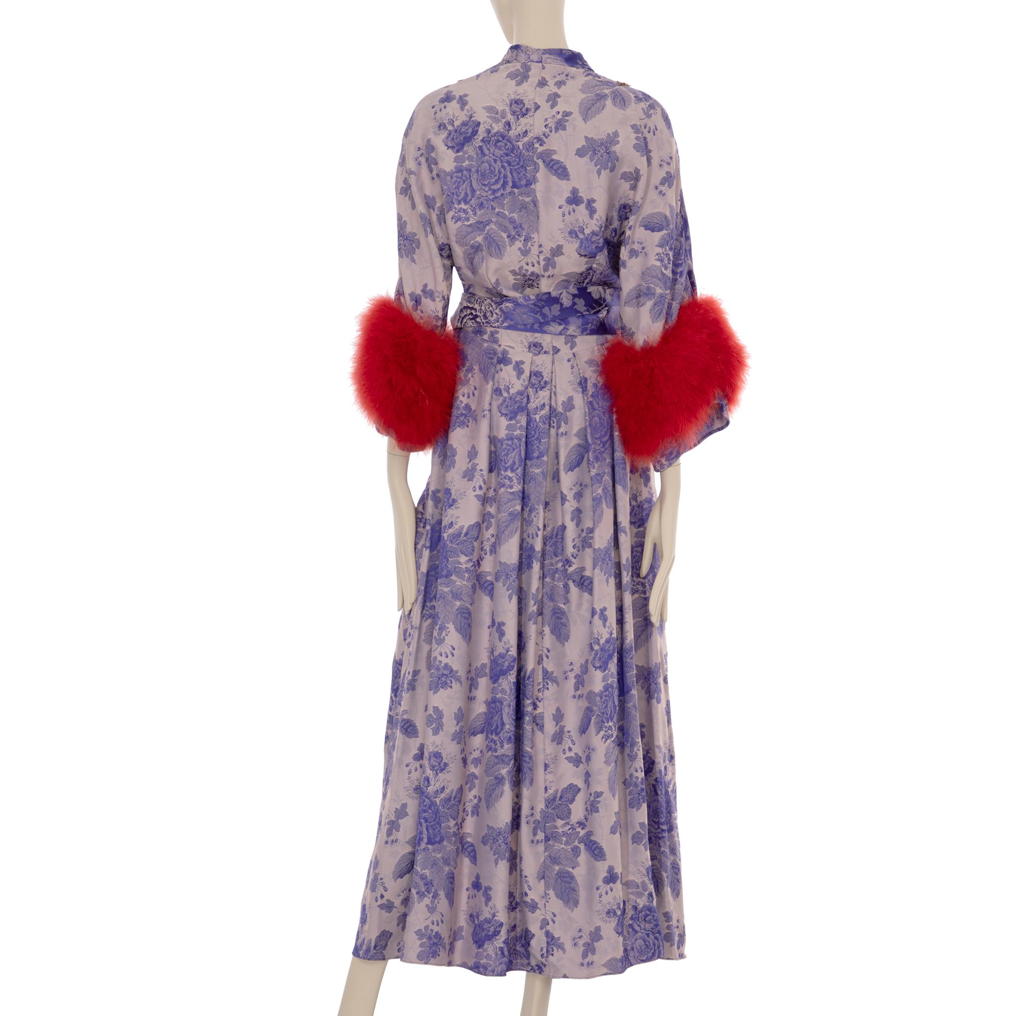 Gucci Floral Jacquard Wrap Dress With Ostrich Feathers 38 It For Sale 6