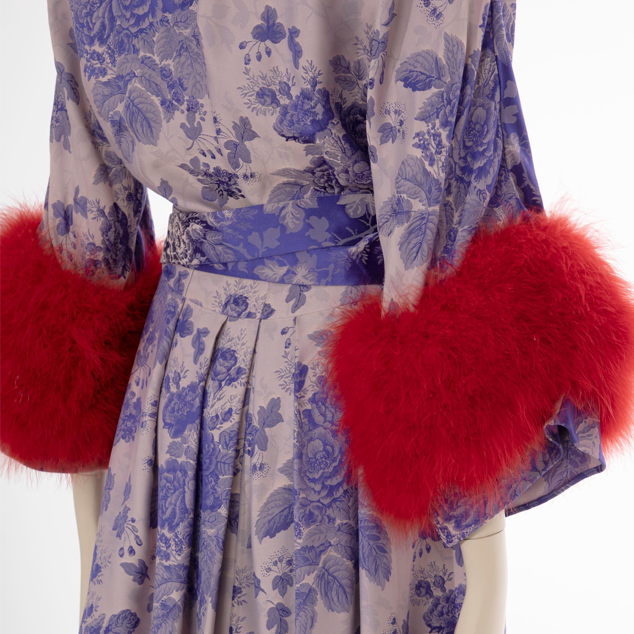 Gucci Floral Jacquard Wrap Dress With Ostrich Feathers 38 It 7