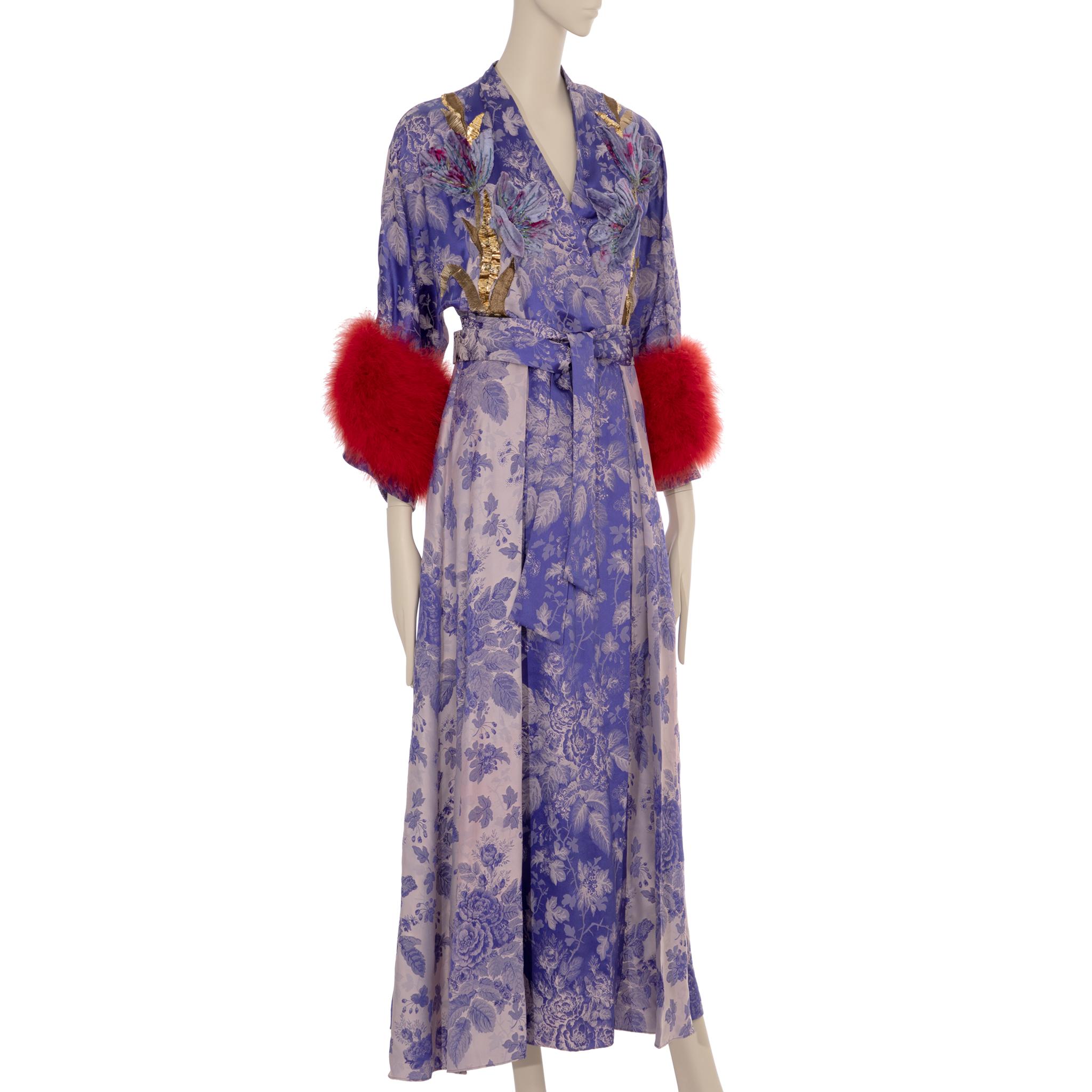 Gucci Floral Jacquard Wrap Dress With Ostrich Feathers 38 It For Sale 4