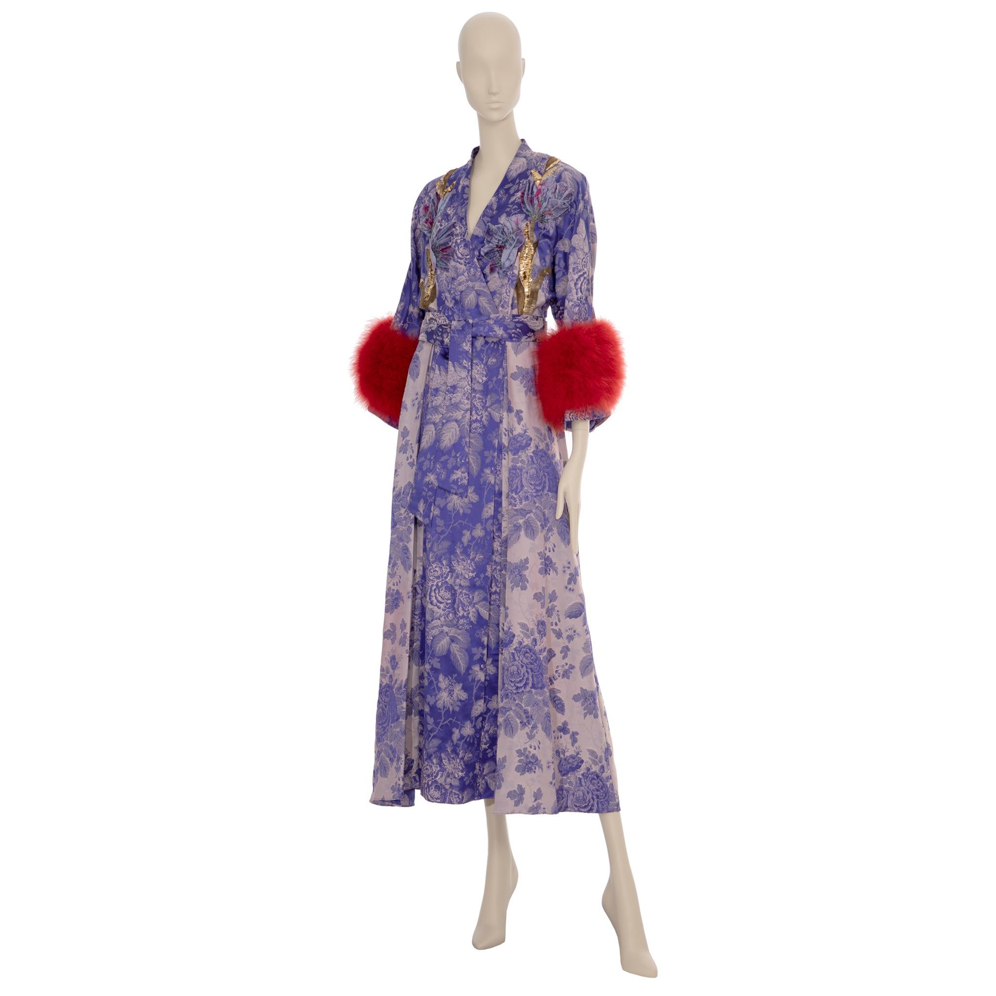 Gucci Floral Jacquard Wrap Dress With Ostrich Feathers 38 It 5