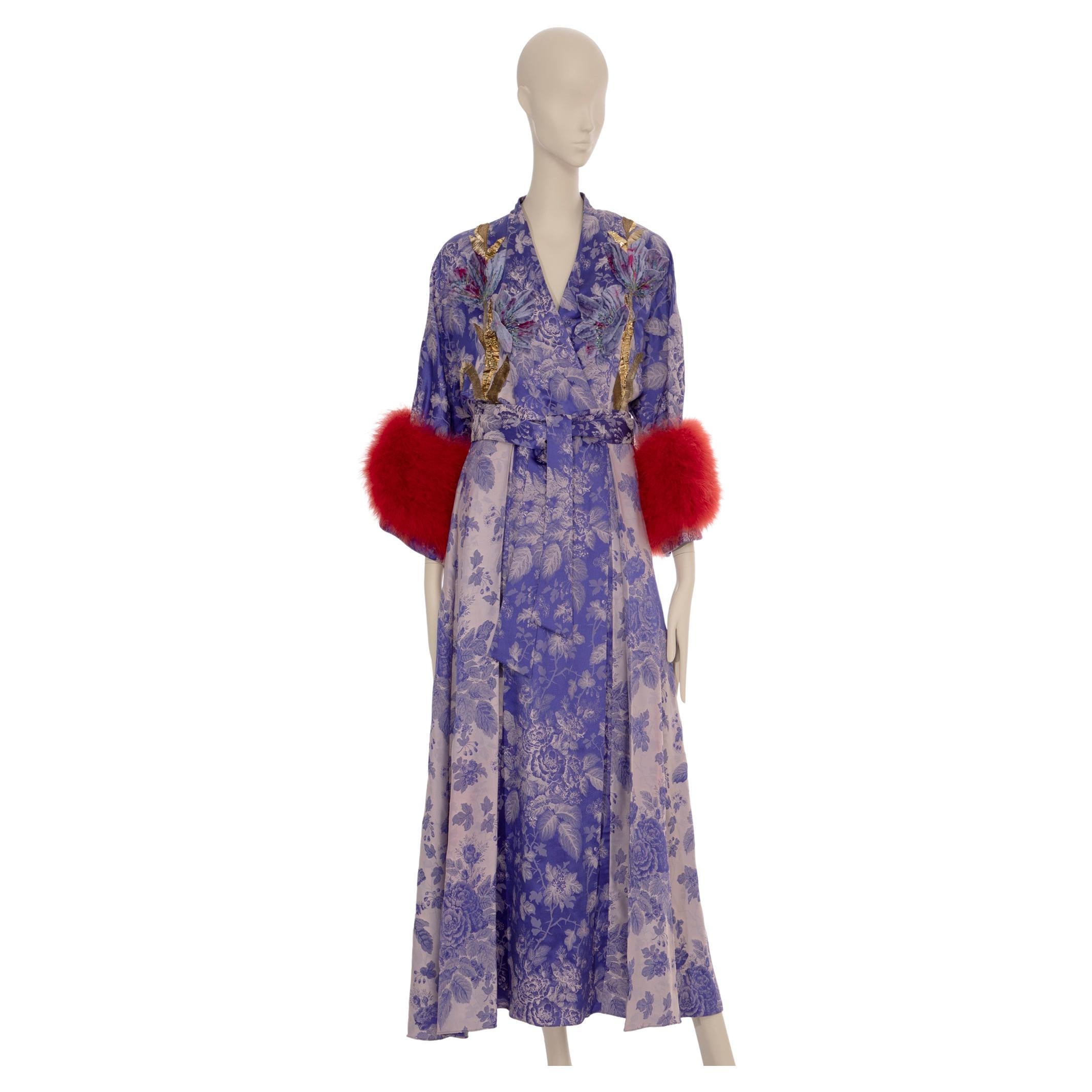 Gucci Floral Jacquard Wrap Dress With Ostrich Feathers 38 It
