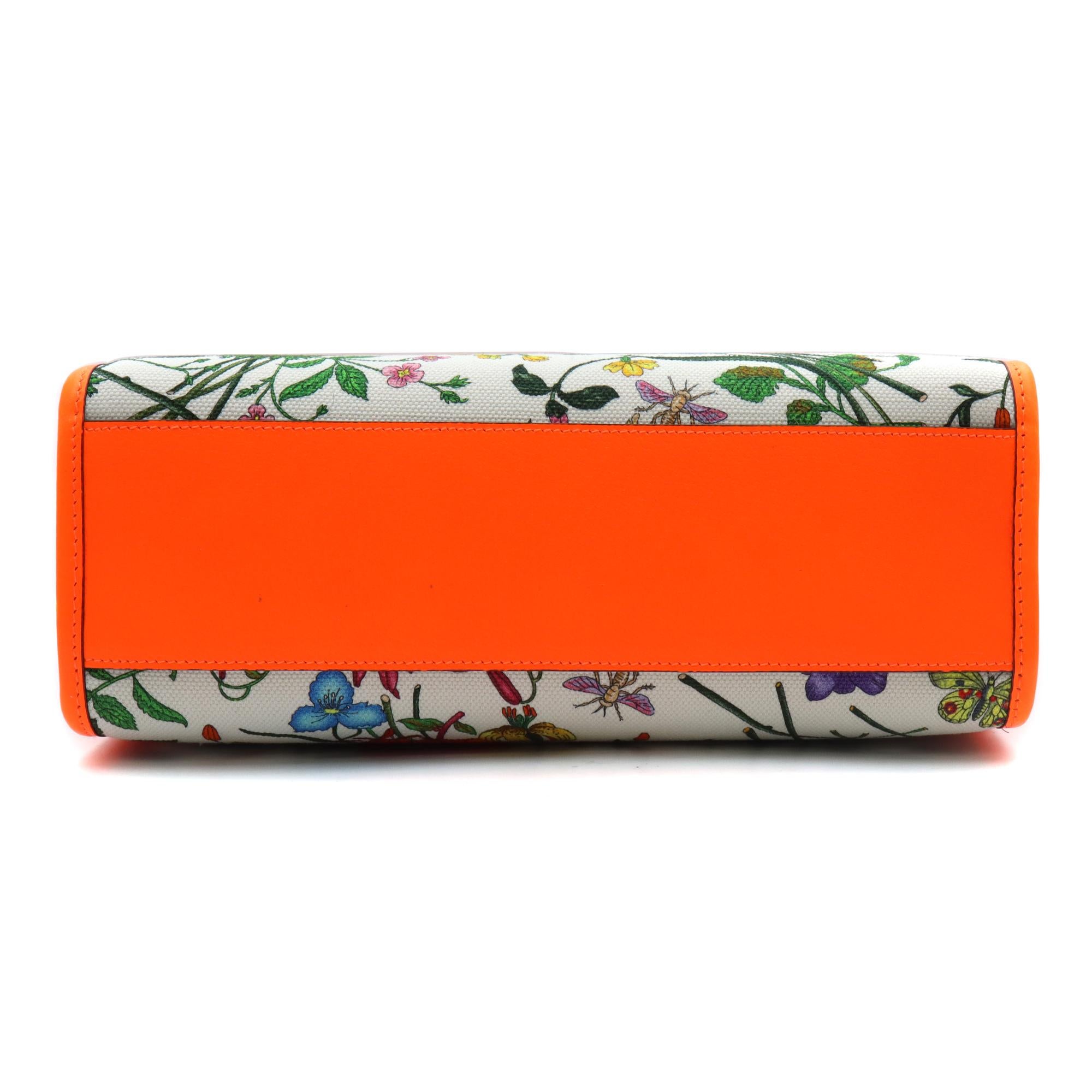 Gucci Floral Medium Orange mit Lederbesatz und bedrucktem Canvas Tote Bag 1