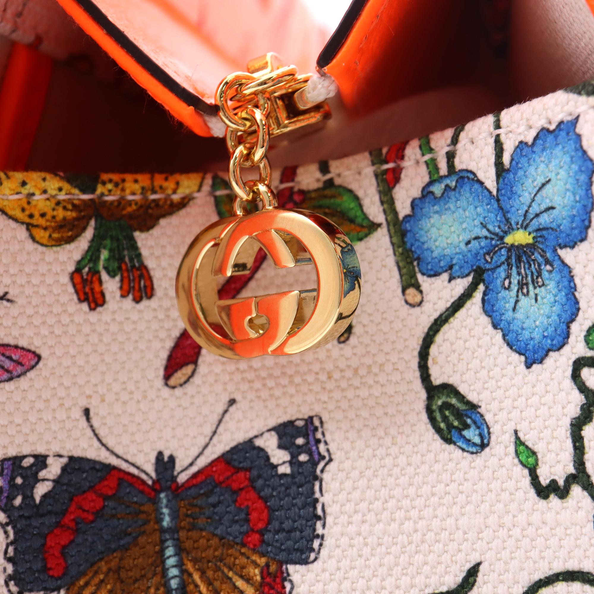 Gucci Floral Medium Orange mit Lederbesatz und bedrucktem Canvas Tote Bag 2