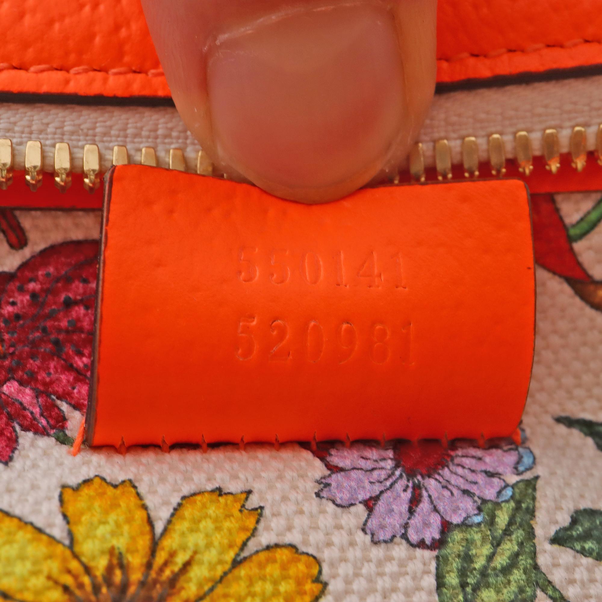 Gucci Floral Medium Orange Leather Trimmed Printed Canvas Tote Bag 1