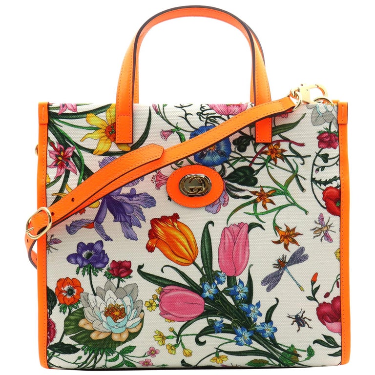 Gucci Floral Medium Orange Leather Trimmed Printed Canvas Tote Bag at  1stDibs | gucci floral bag, gucci floral handbag, gucci floral print bag