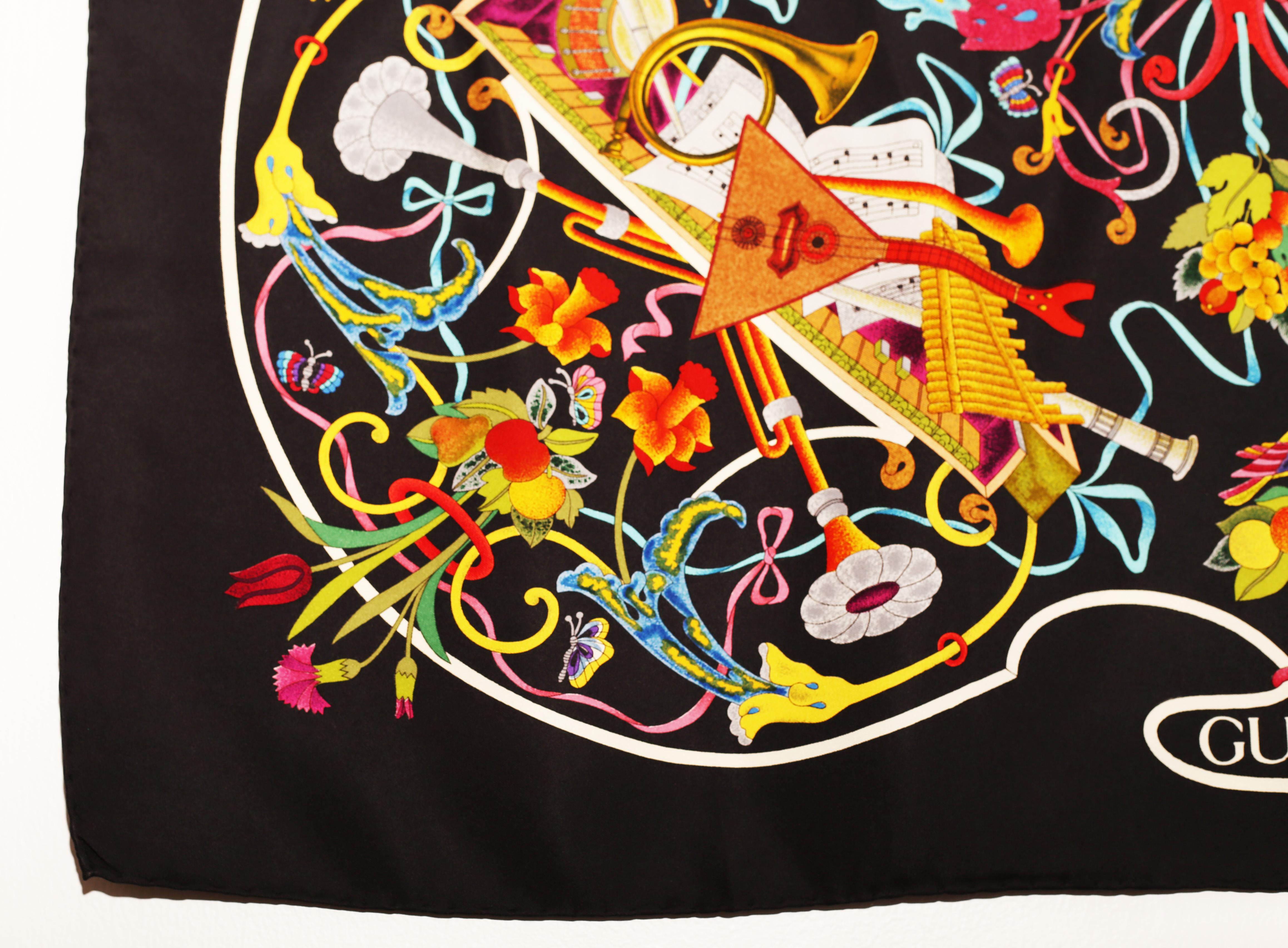 Gucci Floral Music String Instrument Silk Scarf 1990´s
What a vibrant colored scarf! Musical Instruments Floral Motif Mint
 Made in Italy 100% silk 34' x 34' square

Shipment of this piece is not affected by COVID-19. Orders welcome!*

Our Company