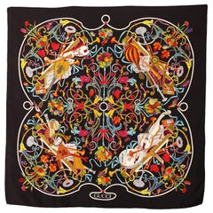 Vintage Gucci Floral Music String Instrument Silk Scarf 1990