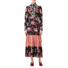 GUCCI Floral Patchwork Stand Collar Crepe Dress IT44 US 8-10