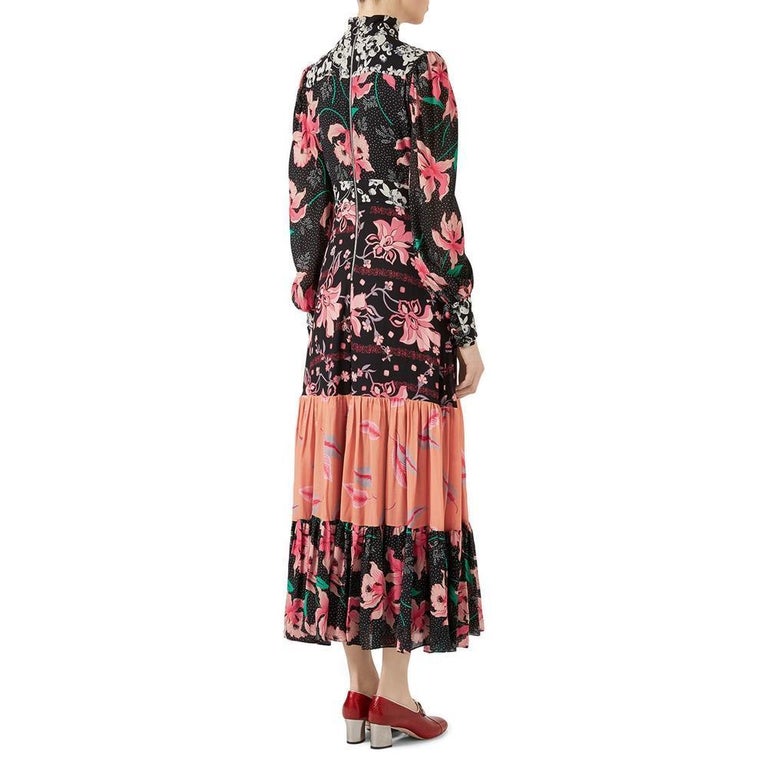 GUCCI Floral Patchwork Stand Collar Crepe Dress IT44 US 8-10 For Sale ...