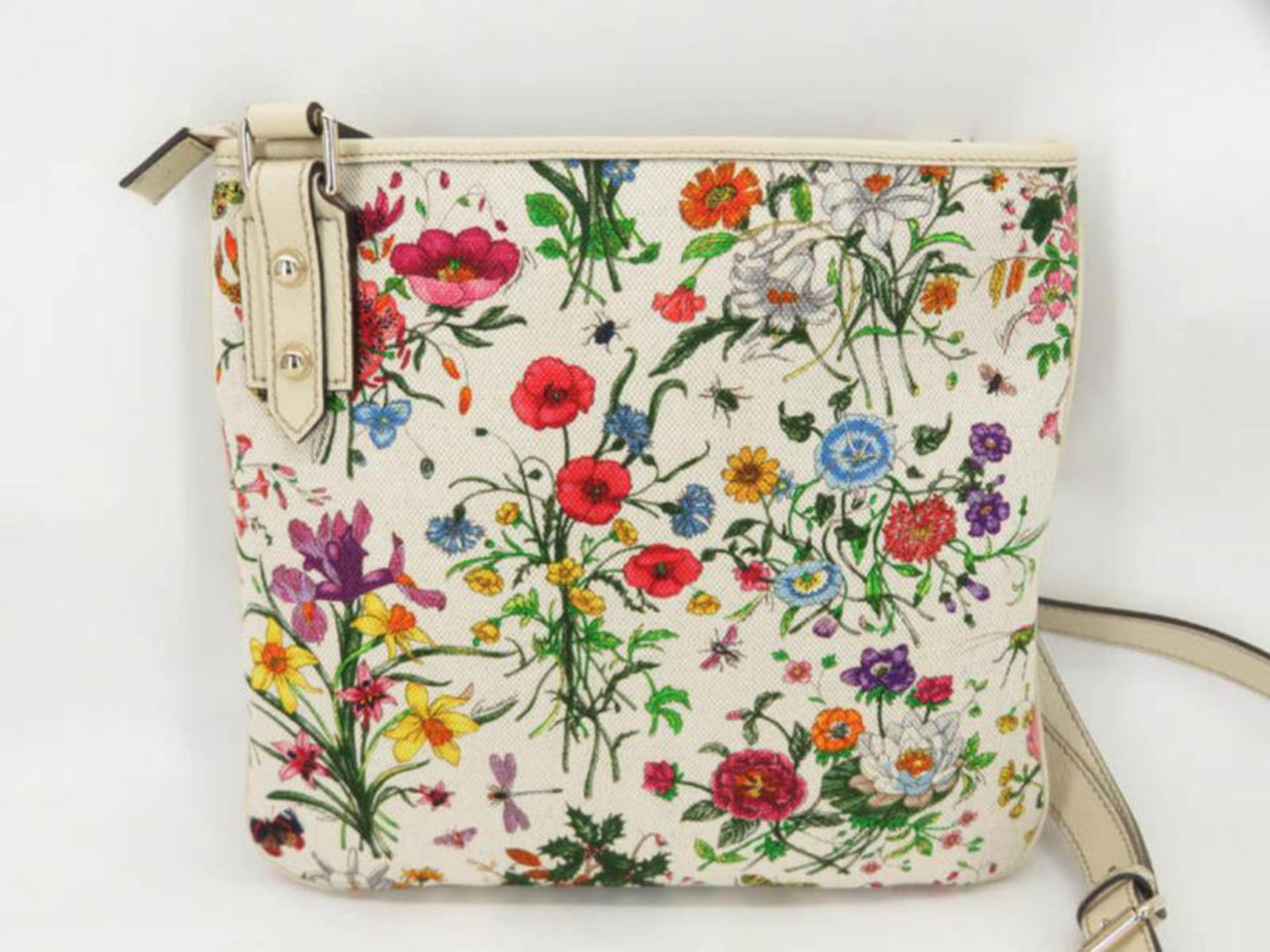 Gucci Floral Pattern Messenger 868604 White Canvas Cross Body Bag For Sale 1