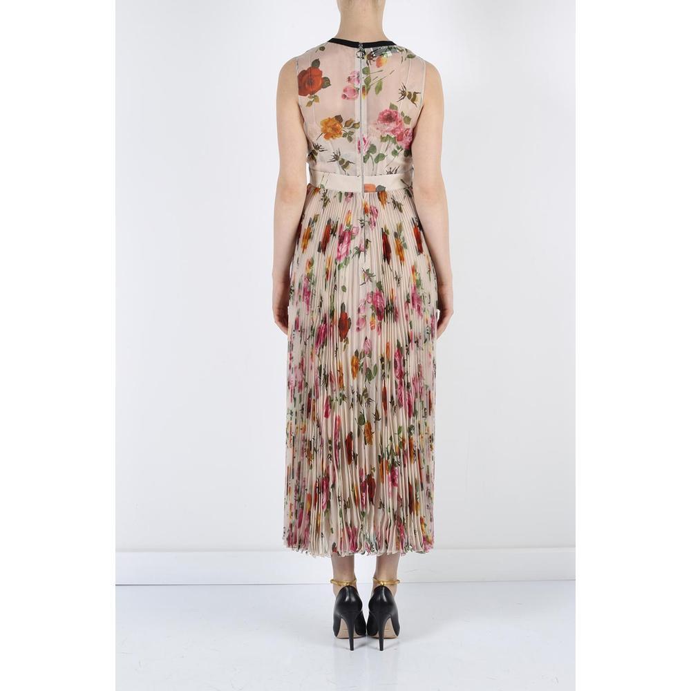 Brown GUCCI Floral Patterned Pleated Gown IT44 US 8-10 For Sale