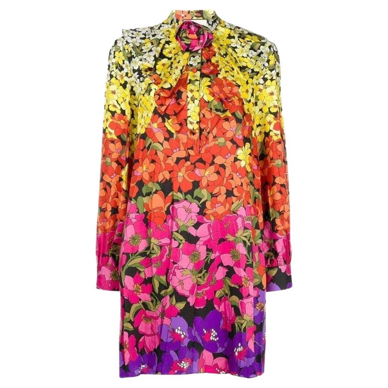 Gucci Floral Print Bow Dress IT44 US8 For Sale at 1stDibs