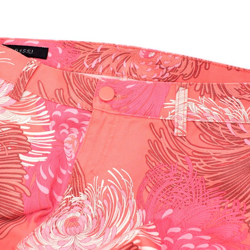 Women's Gucci Floral Print Coral & Pink Cotton Blend Jeans - US 6 For Sale