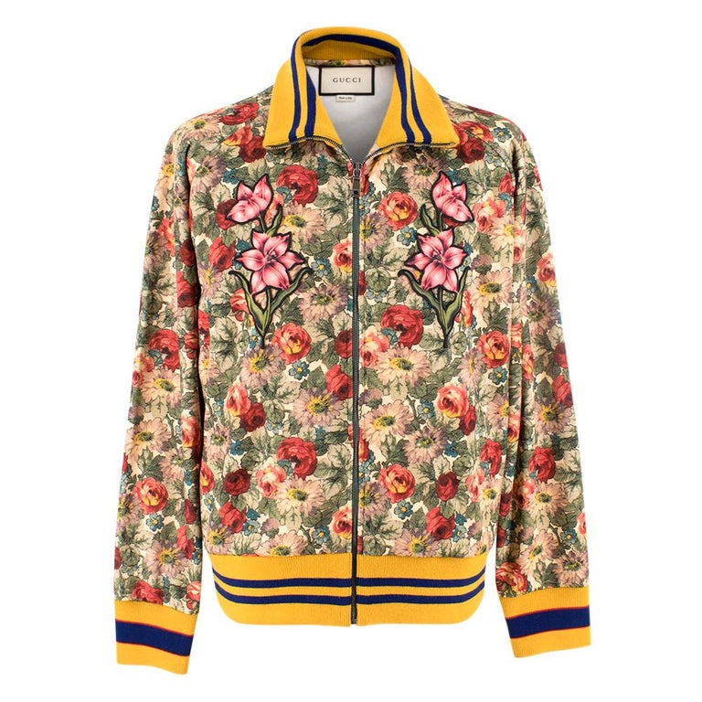 Gucci Floral-Print Scuba-Jersey Bomber Jacket SIZE S at 1stDibs