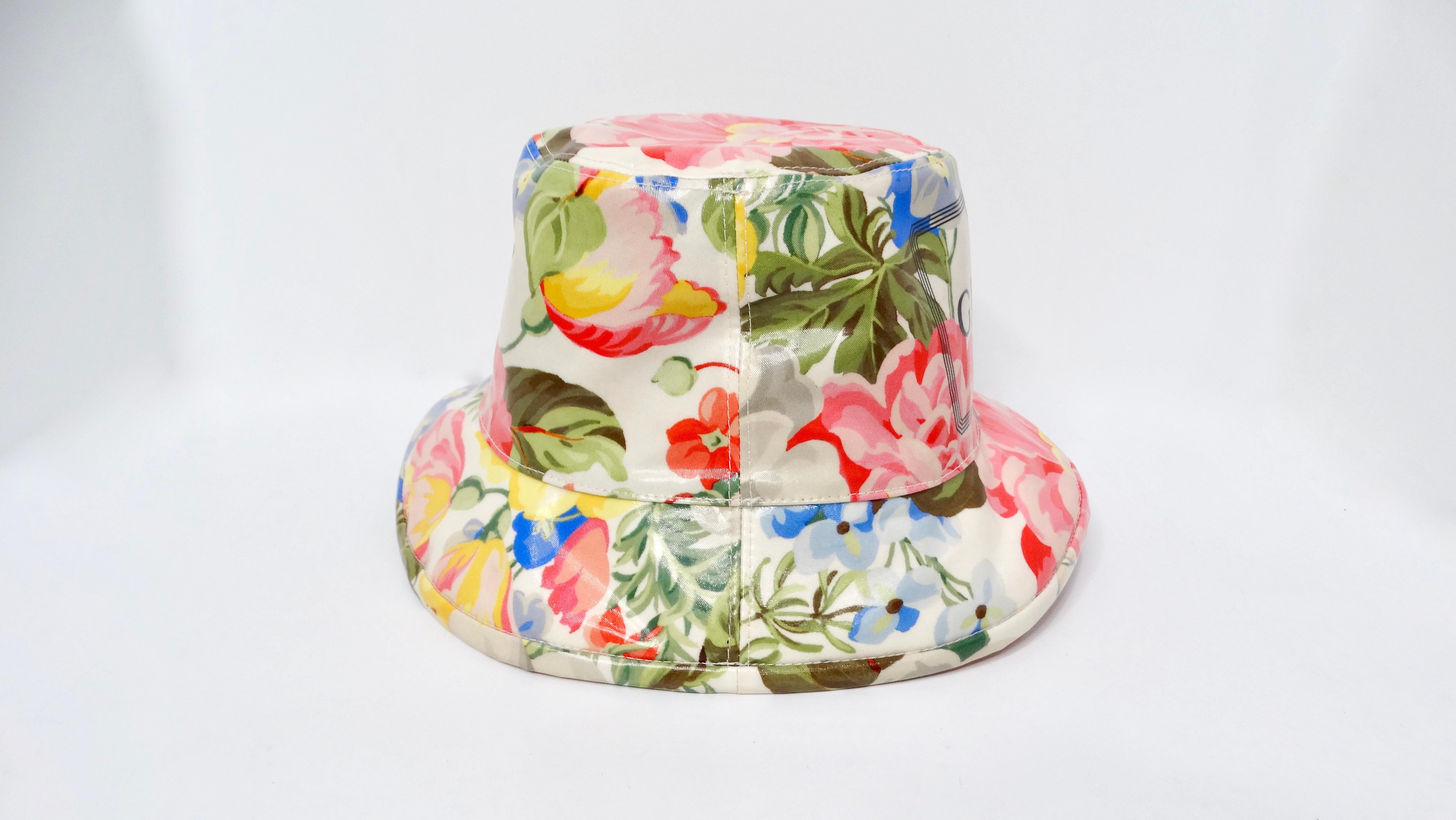 Beige Gucci Floral Print Shiny Coated Cotton Bucket Hat For Sale