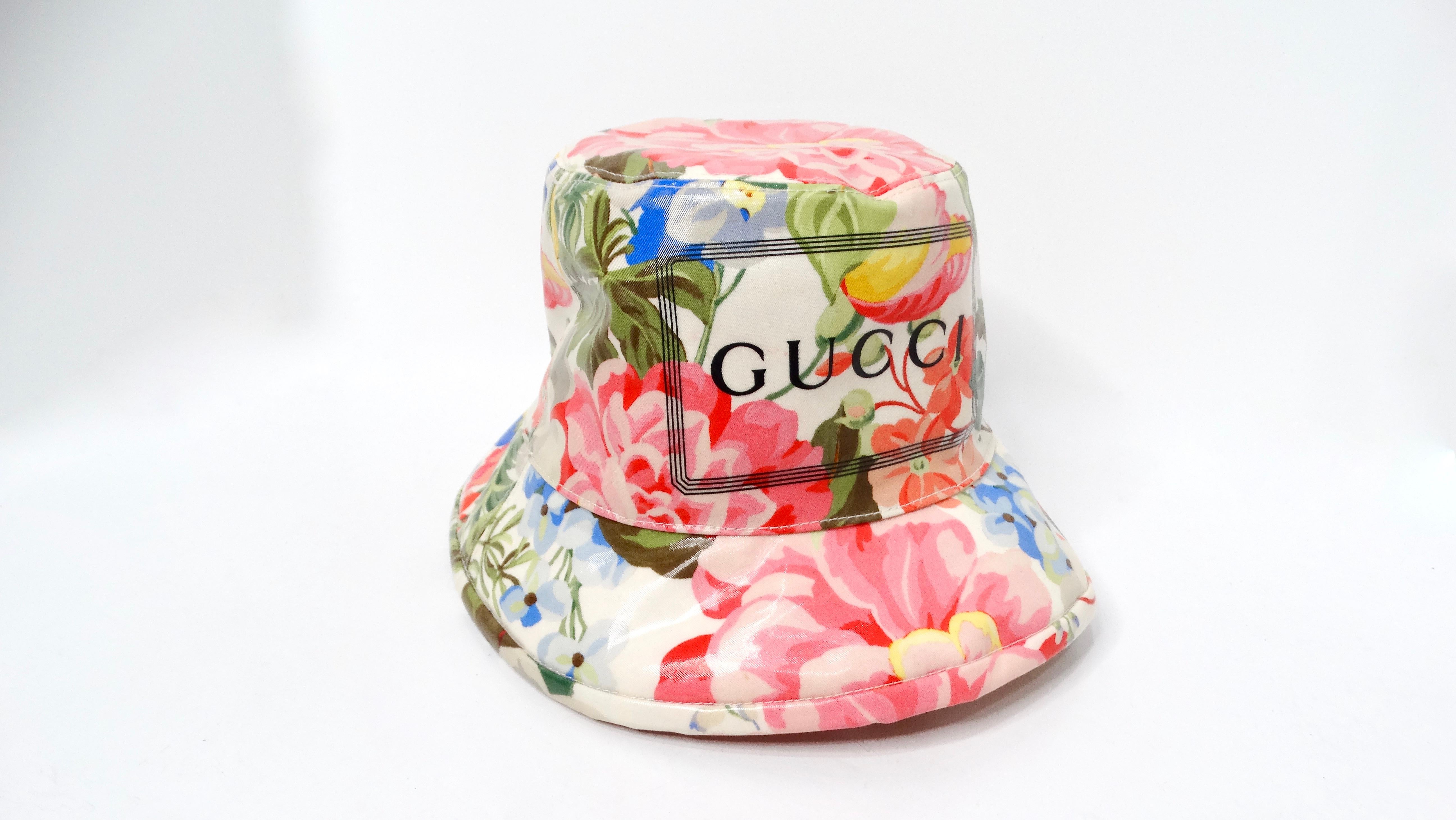 Women's or Men's Gucci Floral Print Shiny Coated Cotton Bucket Hat For Sale