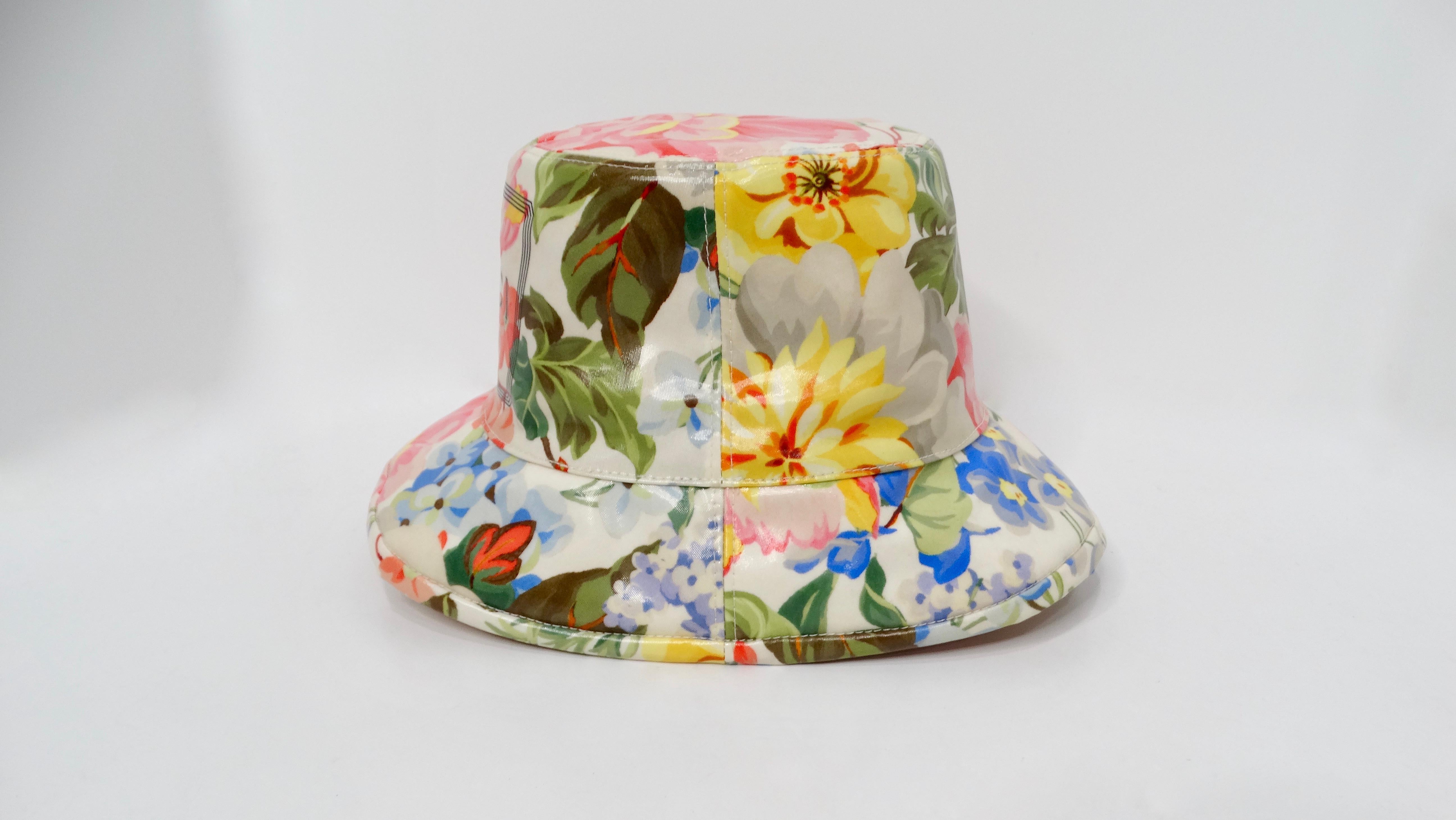 Gucci Floral Print Shiny Coated Cotton Bucket Hat For Sale 1