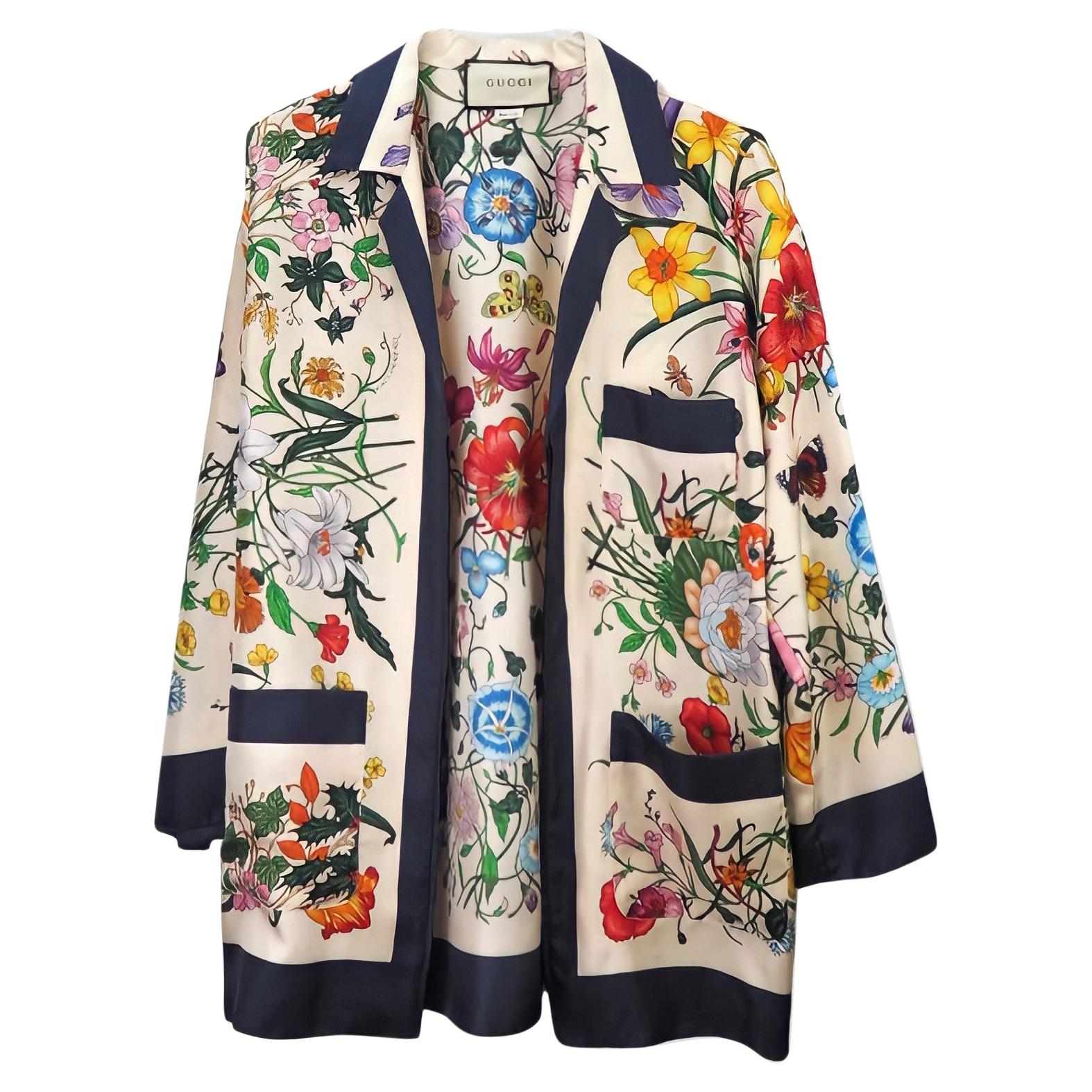 Gucci Flora Print Silk Foulard Shirt (Size 44) 516577