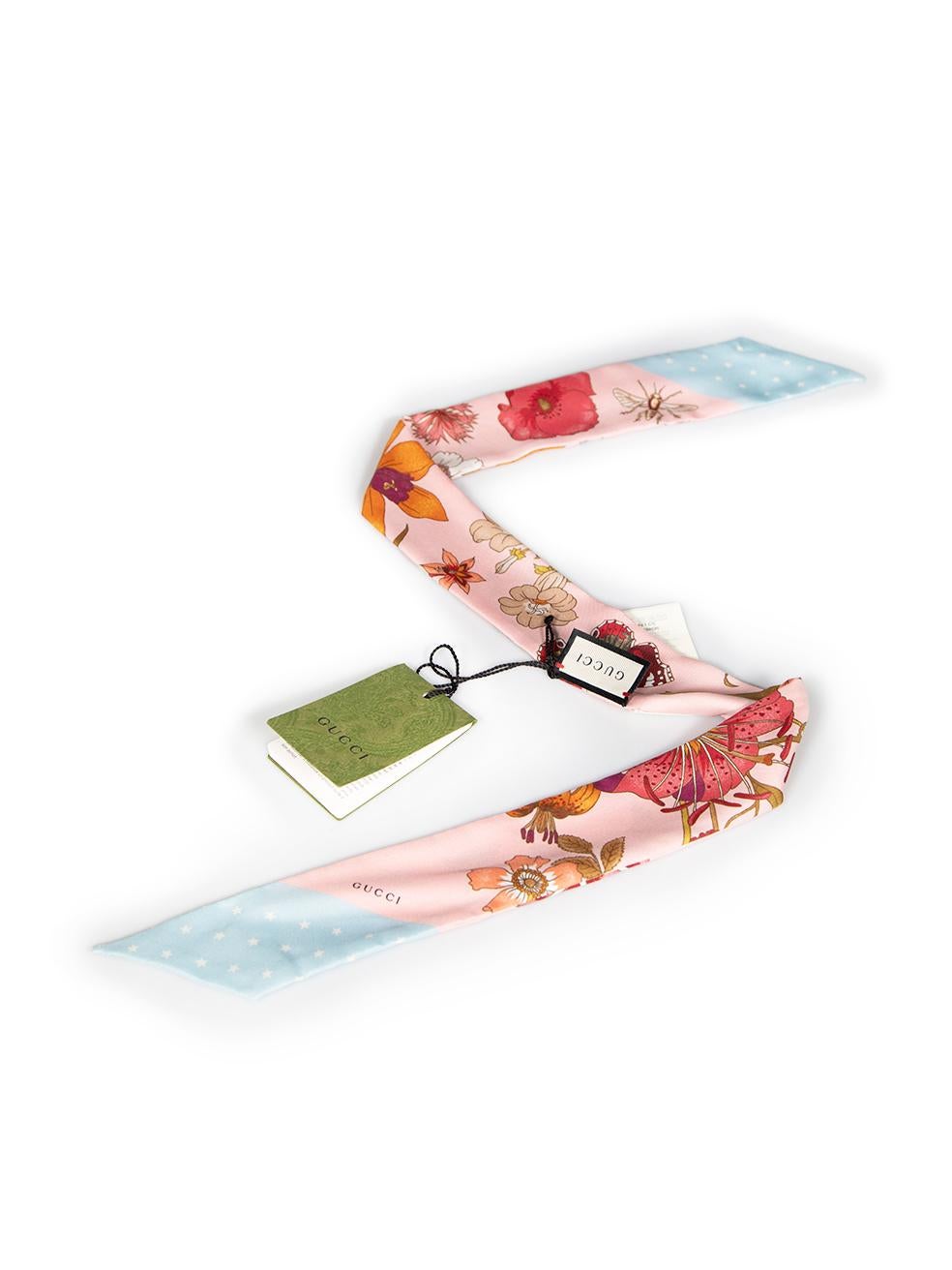 CONDITION is Never worn, with tags. No visible wear to scarf is evident on this new Gucci designer resale item.
 
 
 
 Details
 
 
 Multicolour
 
 Silk
 
 Twilly scarf
 
 Floral print
 
 
 
 
 
 Made in Italy
 
 
 
 Composition
 
 100% Silk
 
 
 
