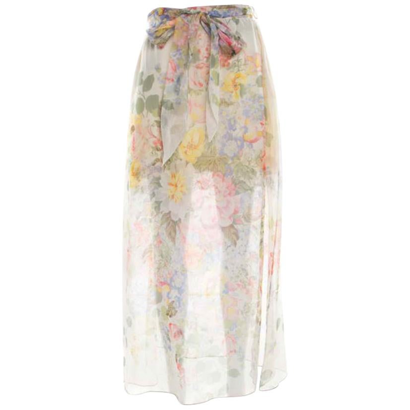 Gucci Floral Printed Sheer Silk Lace Underlay Belted Maxi Skirt S
