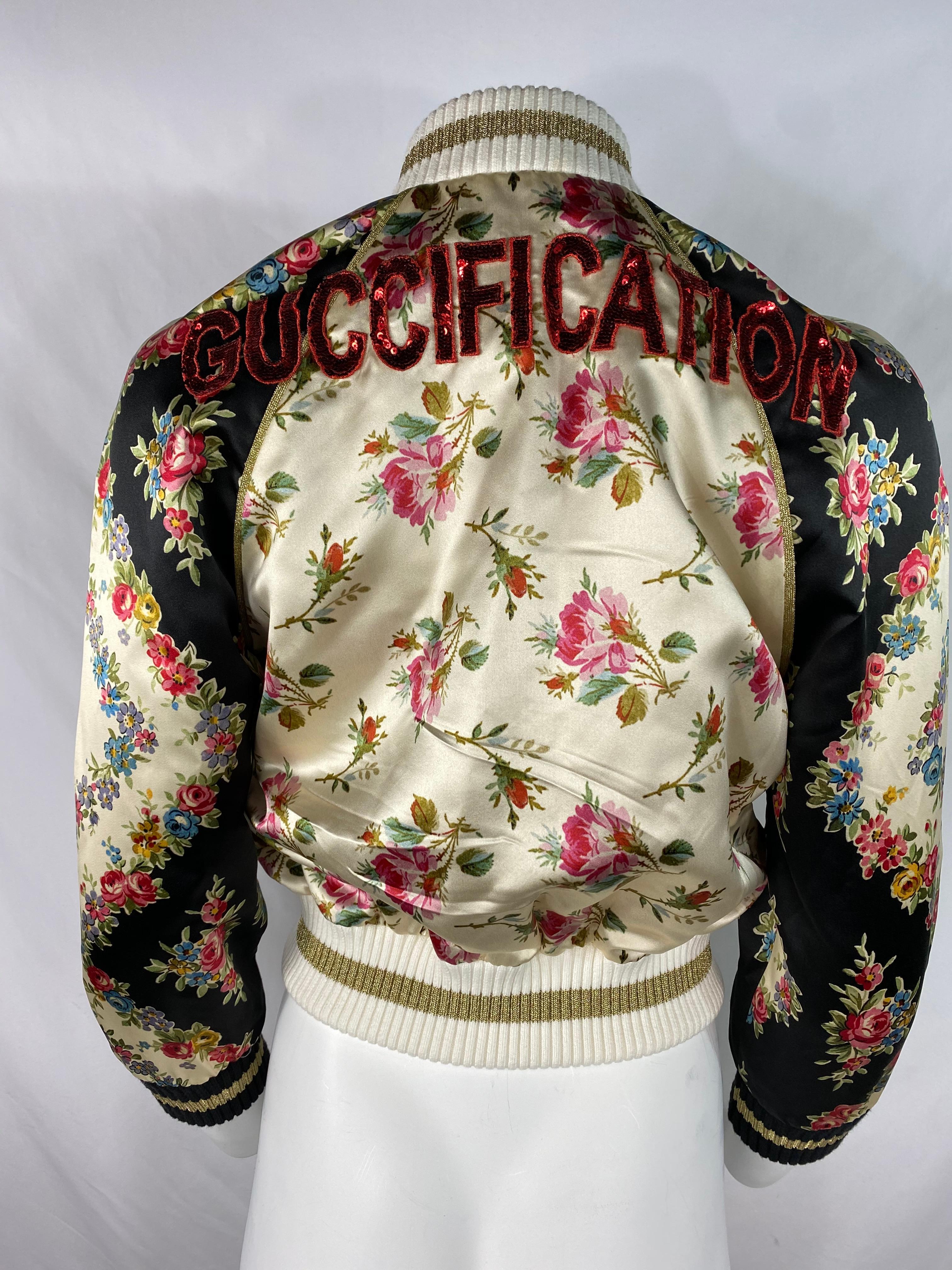 Gucci Floral Seide Bomber Jacke Größe 40 für Damen oder Herren