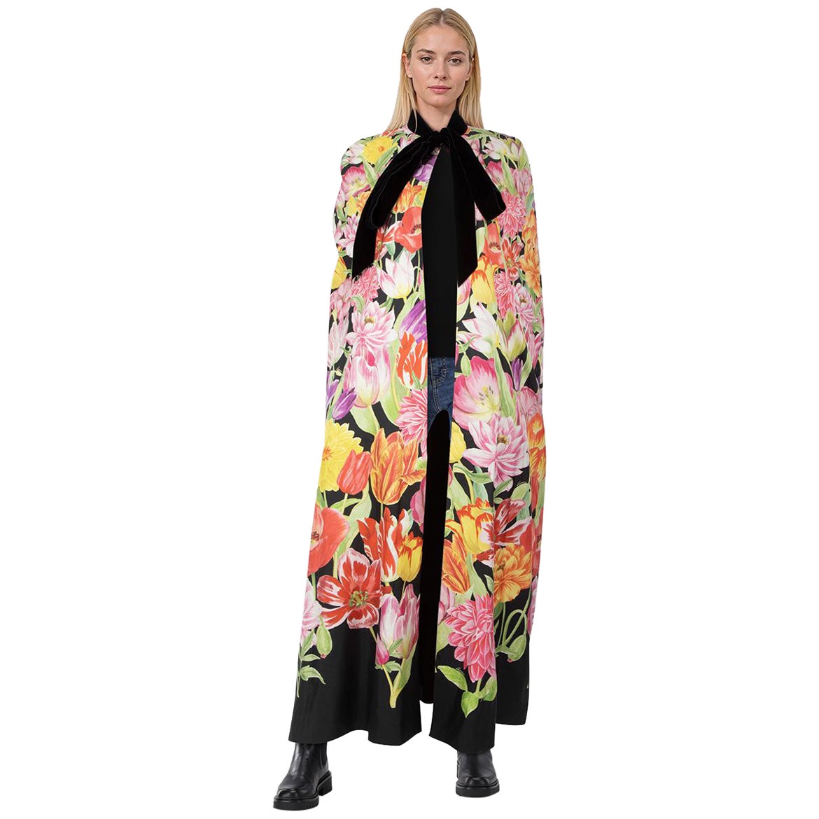 Gucci Floral Silk Long Cape Size S For Sale
