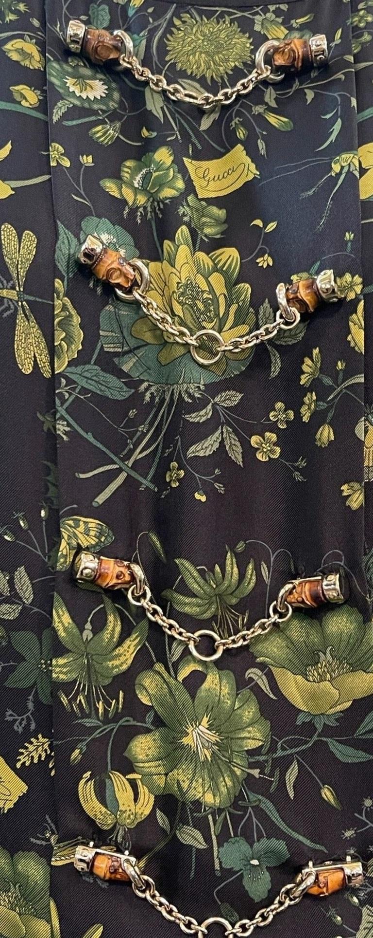 Black Gucci Floral Silk Mini Dress with Bamboo Hardware, 2000s For Sale