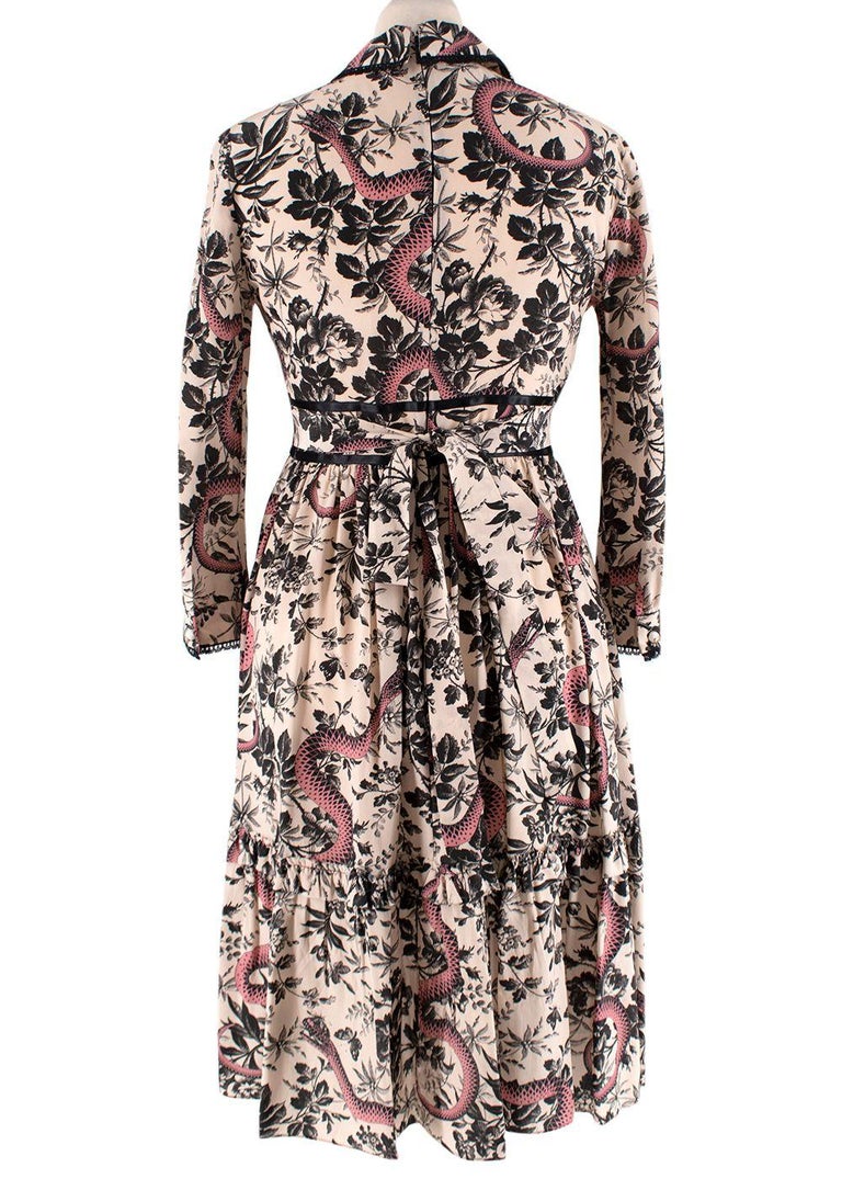 Brown Gucci Floral Snake Print Ruffle Midi Dress - US 2 For Sale