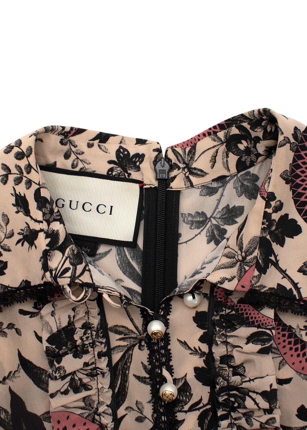 Vestido midi con volantes y estampado floral de serpiente Gucci - US 2 en Bueno estado para la venta en London, GB