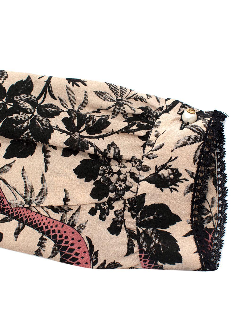 Vestido midi con volantes y estampado floral de serpiente Gucci - US 2 en venta 2