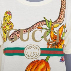 GUCCI Floral Snake Vintage Logo print off-white distressed crew neck tshirt XXS