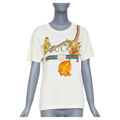 GUCCI Floral Snake Vintage Logo print off-white distressed crew neck tshirt XXS
