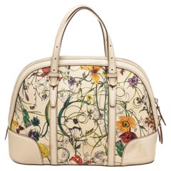 Gucci Floral White Leather Dome Convertible Satchel Bag with handle drop 