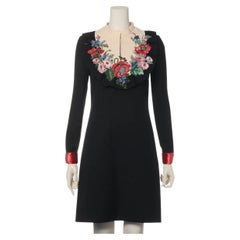 Gucci - Robe à manches longues en laine à fleurs - Noir