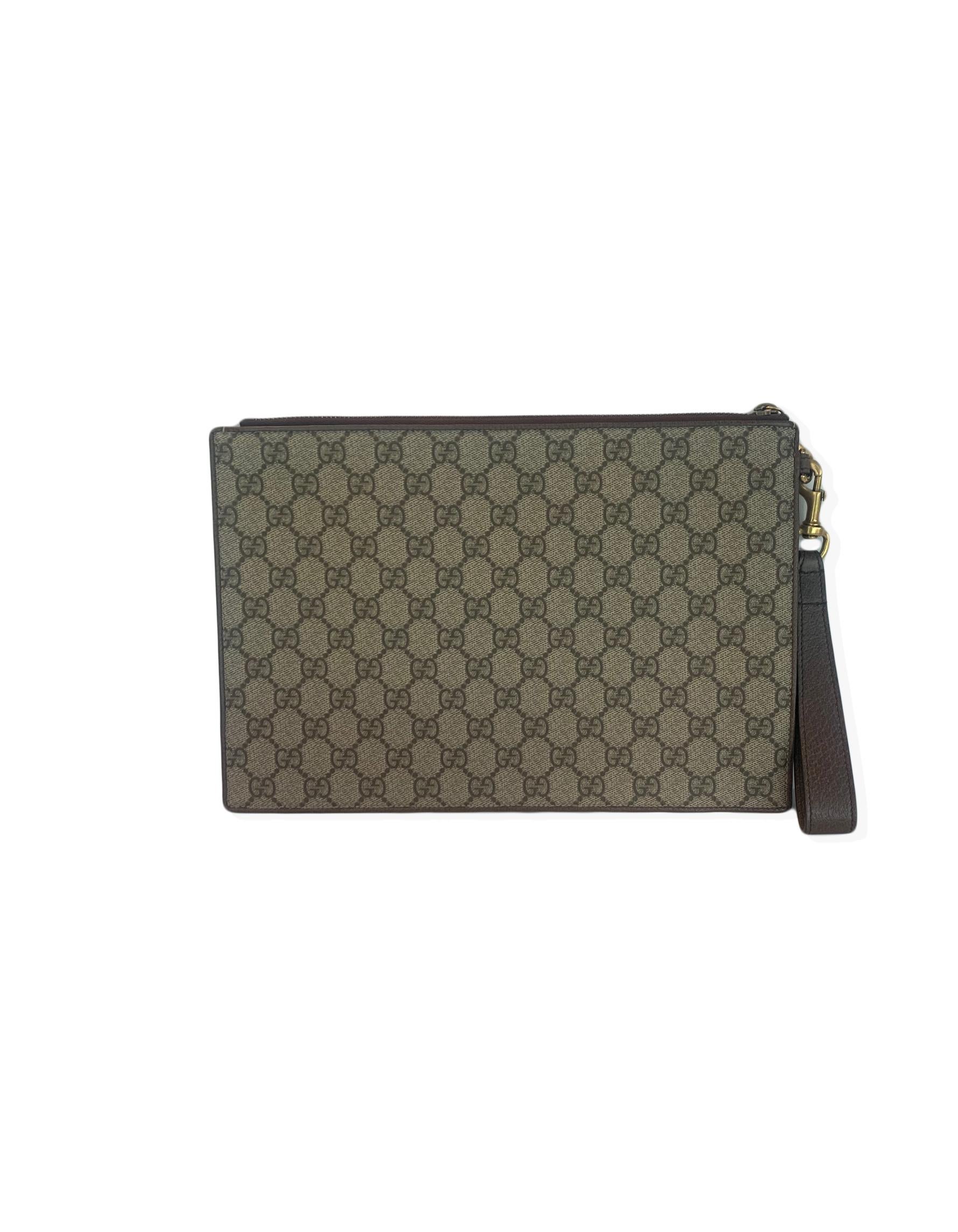 Black Gucci Florence GG Supreme Monogram Places Courrier Embroidered Pouch Wristlet
