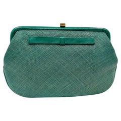 GUCCI Florentine sage green straw clutch 1958/early 60s