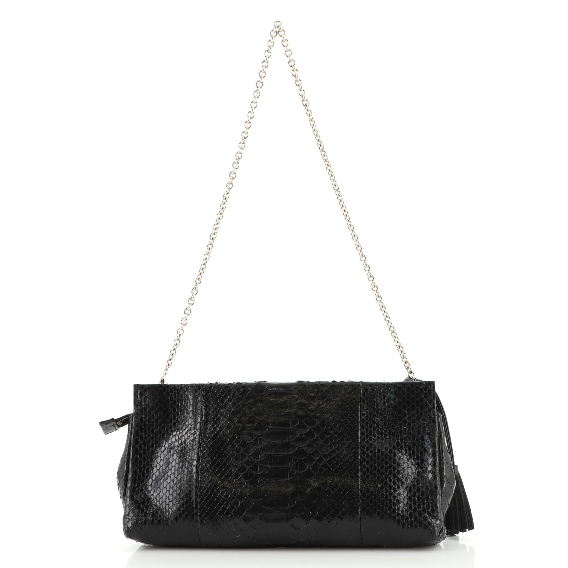Black Gucci Flower Chain Clutch Python Medium